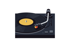 Vintage vinyl record player turntable with yellow label and Product Image 1