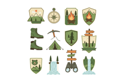 Outdoor camping and hiking elements with mountain, forest, f Product Image 1