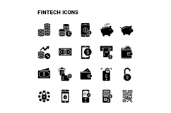 Fintech icons set with money, smartphone payments, piggy ban Product Image 1