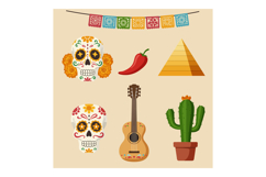Mexican Day of the Dead Sugar Skulls Cactus Guitar Pyramid C Product Image 1
