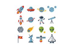 Space exploration icons with rockets astronauts aliens plane Product Image 1