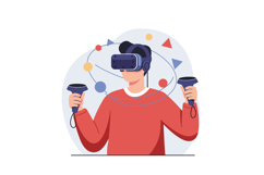 Virtual reality gaming with headset and controllers in moder Product Image 1