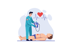 Medical professional using defibrillator on patient emergenc Product Image 1
