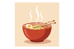 Steaming bowl of ramen noodles with egg and chopsticks vecto Product Image 1