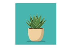 Aloe Vera Plant in Beige Pot on Blue Background Vector Illus Product Image 1
