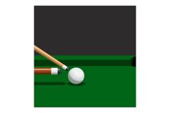 Billiard cues striking white ball on green felt pool table v Product Image 1
