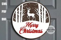 Merry Christmas Door Hanger SVG | Merry Christmas Deer Round Product Image 1