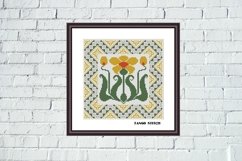 Yellow Art nouveau vintage flower cross stitch embroidery - Tango Stitch