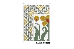 Yellow Art nouveau vintage flower cross stitch embroidery - Tango Stitch