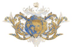 Gold and blue medieval ornaments clip art, Baroque swirl Product Image 1