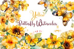 Yellow watercolor Butterflies for Sublimation, Flower PNG Product Image 1