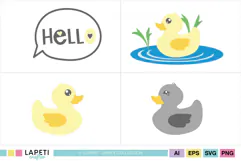 Cute duck clipart collection in yellow gray and blue colors