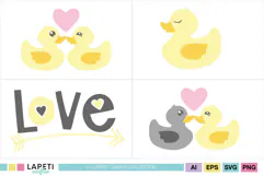 Cute duck clipart collection in yellow pink and gray colors