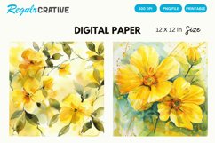 Yellow Floral Digital Paper Product Image 1