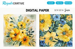 Yellow Floral Digital Paper Product Image 1