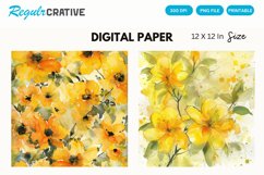 Yellow Floral Digital Paper Product Image 1