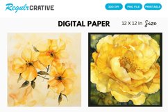 Yellow Floral Digital Paper Product Image 1