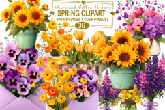 Whimsical Yellow Flowers Spring Clipart PNG Product Image 1