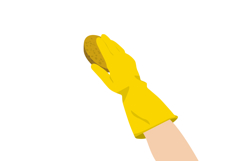 Human Hand In Yellow Rubber Glove Holds Cleaning Sponge Product Image 1