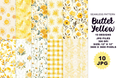 Butter Yellow Seamless Pattern Floral Graphics, 10 JPG Product Image 1