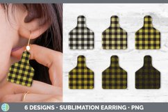 Bundle of six Yellow Plaid cattle ear cow tag earrings sublimation designs.