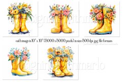 Yellow Rubber Rain Boots with Flowers Wind Spinners Designs Product Image 2