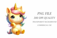 Yellow Unicorn Watercolor Clipart Product Image 3