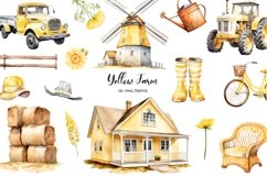 Watercolor yellow farmhouse elements clipart. Yellow village Product Image 1