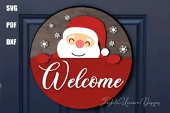 Santa Welcome Sign SVG | Christmas Round Door Hanger SVG Product Image 1