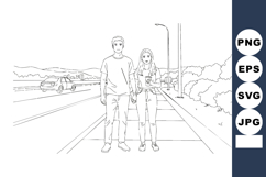Couple Walking on Urban Sidewalk Holding Hands Casual Stroll Product Image 1