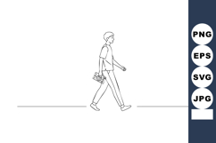 Young man walking with flowers in hand minimalistic vector i Product Image 1