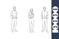 Three standing people line art vector illustration male and Product Image 1