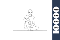 Sitting man tying shoelaces casual pose line art vector illu Product Image 1