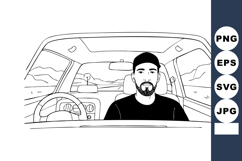 Man driving car interior black and white vector illustration Product Image 1