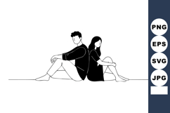 Young man and woman sitting back to back in minimalist style Product Image 1