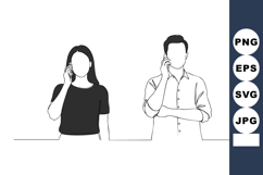 Man and woman talking on mobile phones connected by wire vec Product Image 1
