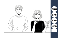 Young man and woman holding cocktail glass black and white v Product Image 1