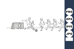 Childrens soccer game with goalkeeper and four players runni Product Image 1