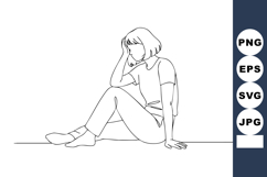 Woman sitting on floor with head resting on hand line art ve Product Image 1