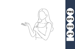 Woman presenting with hand gesture outline vector illustrati Product Image 1