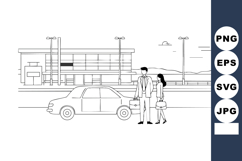 Business people standing near car at urban street vector ill Product Image 1