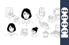 Vector illustration of women and vintage technology devices Product Image 1