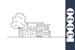 Modern residential house with tree black line art vector ill Product Image 1