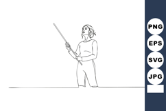 Woman holding fishing rod vector minimalistic line art illus Product Image 1