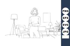 Woman standing in living room interior with plants and lamps Product Image 1