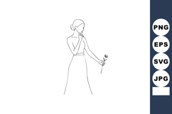 Woman holding flower line art minimalistic black and white v Product Image 1