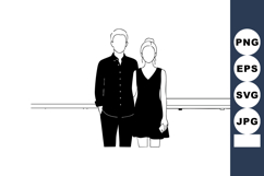 Young couple standing together in simple black and white vec Product Image 1