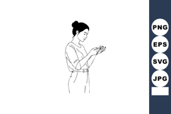 Woman looking at smartphone in minimal line art style simple Product Image 1