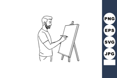 Man painting on easel sketch line art drawing creative hobby Product Image 1