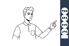 Young man pointing finger vector illustration in simple line Product Image 1